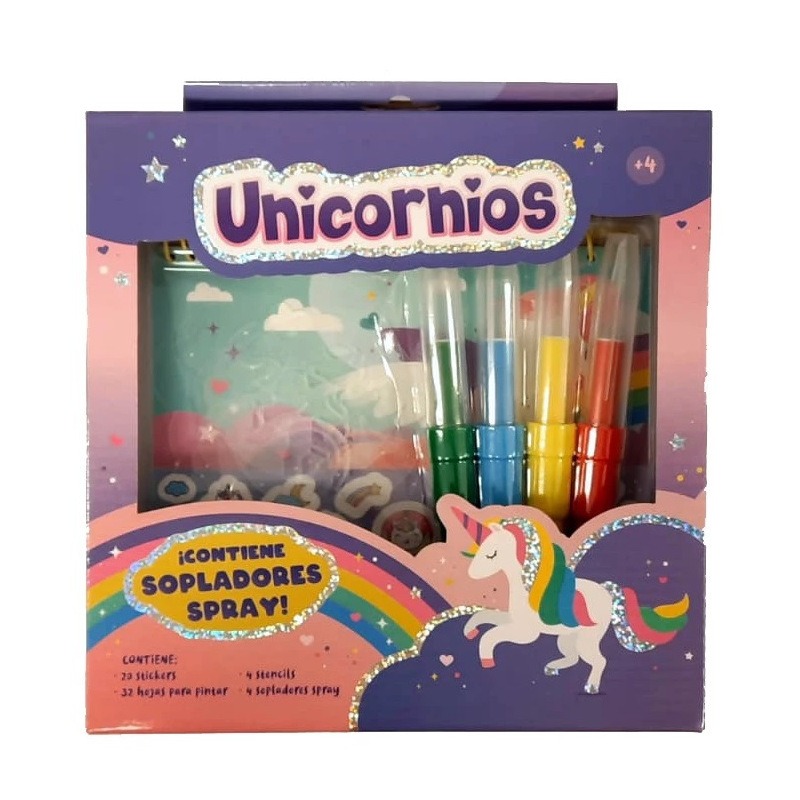 SET DE ARTE SOPLADORES SPRAY UNICORNIOS
